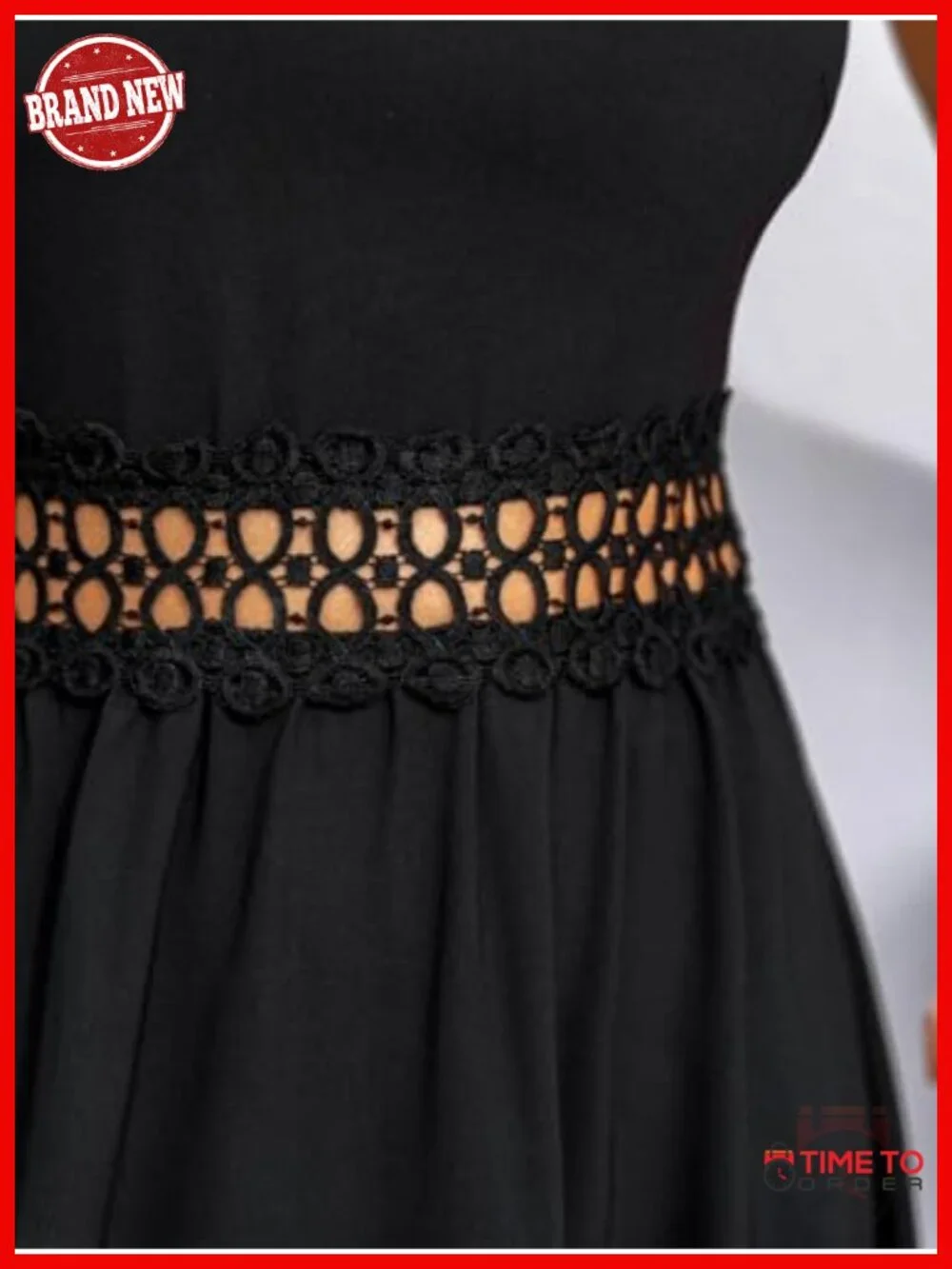 Square Neck Hollow Out Sleeveless Scalloped Eyelet Lace Strap Midi Dress
